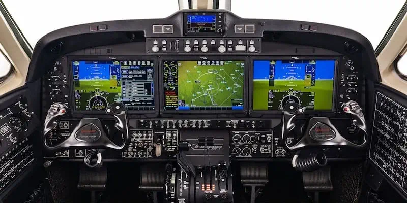 Advanced Collins Aerospace Pro Line Fusion glass cockpit and avionics of a Beechcraft King Air aircraft