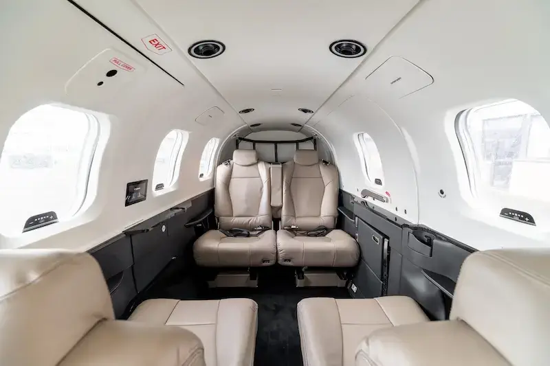 Executive leather seats and spacious cabin layout inside a Daher TBM 960 private aircraft