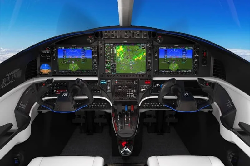 Advanced Garmin glass cockpit and avionics flight deck of an Epic E1000 aircraft for charter flights