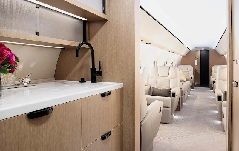 Gulfstream G450 luxury cabin interior with plush seating and premium finishes