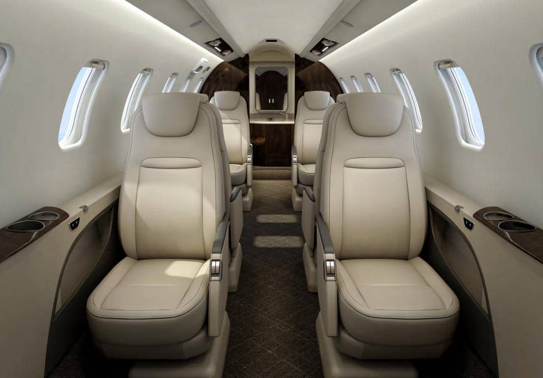 Bombardier Learjet 75 Liberty luxury cabin interior with plush seating and premium finishes
